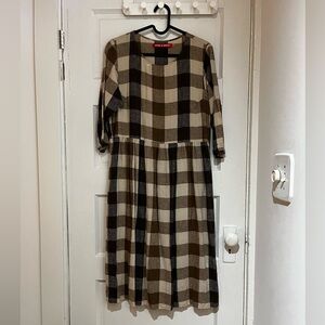 Pyne & smith  Long Sleeve Plaid Dress in Brown and Cream